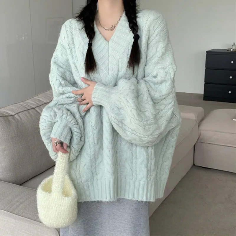 V-neck Pullover Twist Sweater Women's Winter 2021 New Gentle Lazy Wind Loose Outer Knitted Top
V-neck Pullover Twist Sweater Women's Winter 2021 New Gentle Lazy Wind Loose Outer Knitted Top