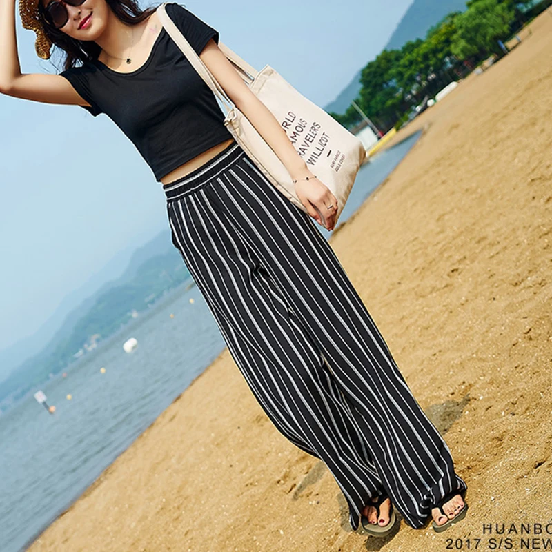 Spring and summer wide leg pants women's casual pants high waist drop feeling vertical stripe Korean large loose show slim pants
Spring and summer wide leg pants women's casual pants high waist drop feeling vertical stripe Korean large loose show slim pants