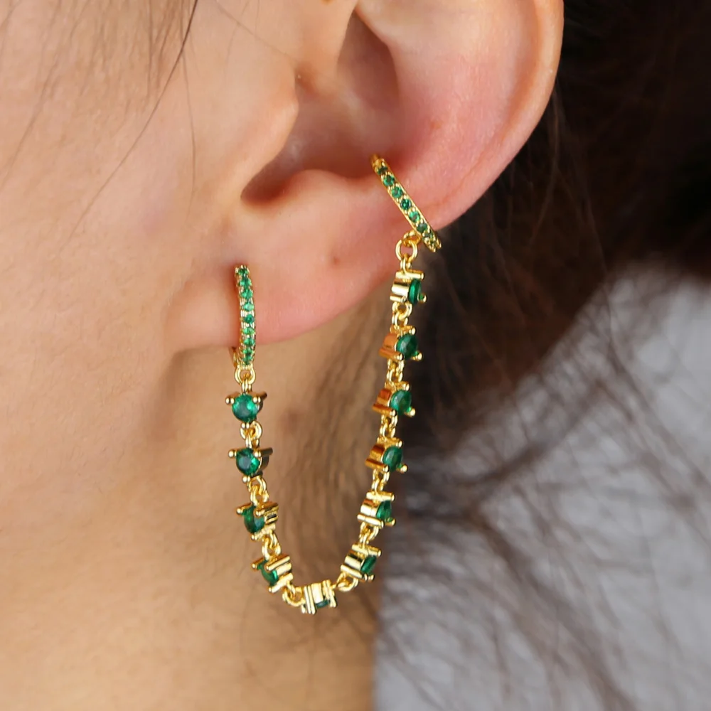 2021 Women Luxury Decliate White Green Colorful Rainbow Bling Cz Paved Long Tassel Link Chain Earrings Girls Fashion Jewelry | Украшения и