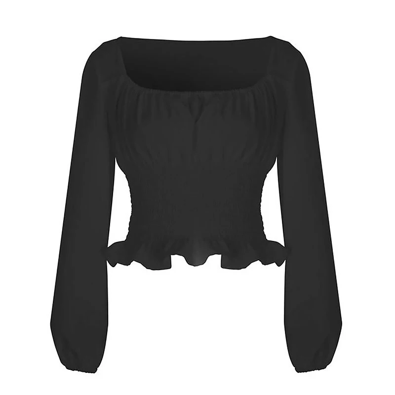 IClosam элегантная женская блузка с длинным рукавом Рубашка летняя оборка баска