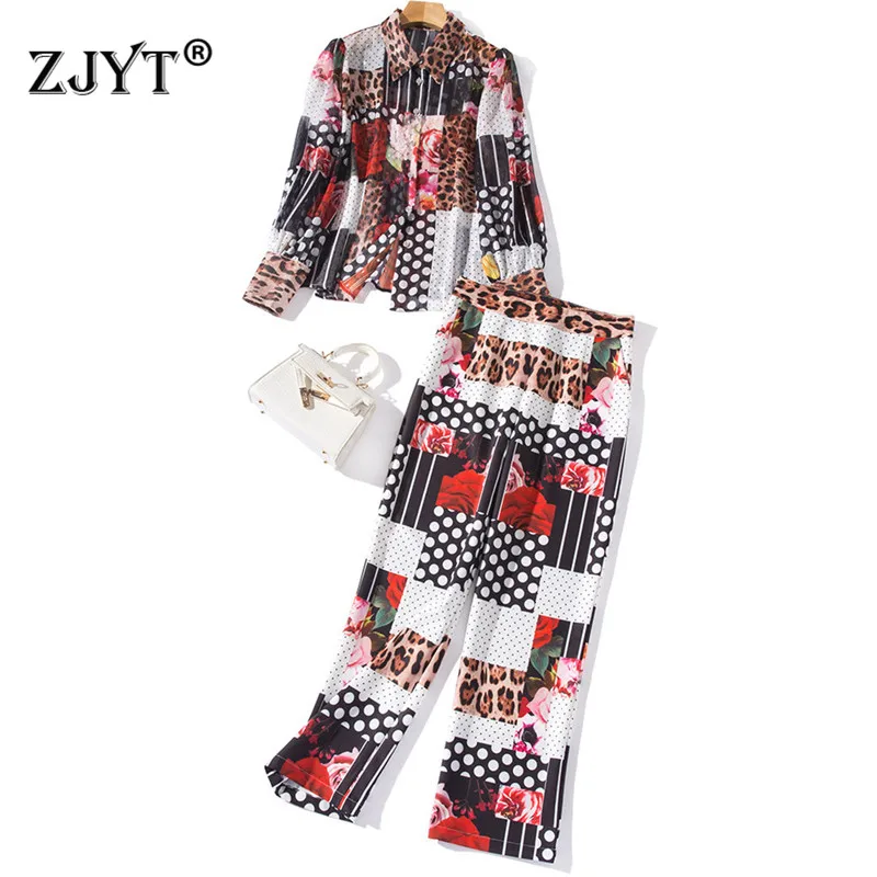2021 New Runway Fashion Summer Two Piece Outfit Women Elegant Leopard Print Chiffon Blouse and Pants Suit Holiday Vintage Set 
2021 New Runway Fashion Summer Two Piece Outfit Women Elegant Leopard Print Chiffon Blouse and Pants Suit Holiday Vintage Set