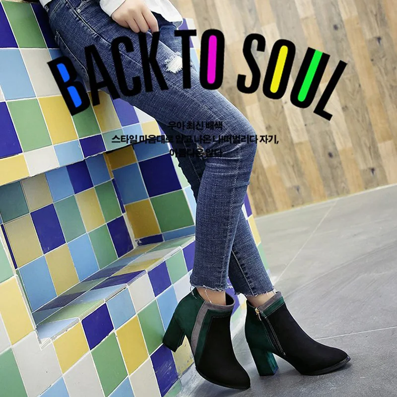 Women Ankle Boots Autumn Winter Boots Classic Zipper Snow Ankle Boots Flock Warm Chunky High Heels 8cm Green Black Color 35-39
Women Ankle Boots Autumn Winter Boots Classic Zipper Snow Ankle Boots Flock Warm Chunky High Heels 8cm Green Black Color 35-39