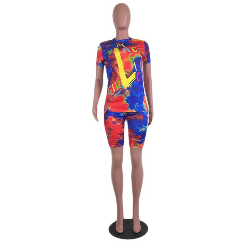 Tie Dye Print T-Shirt & Shorts Summer Women Suit European and American Hot Style Model Casual Fashion Two Piece Set 
Tie Dye Print T-Shirt & Shorts Summer Women Suit European and American Hot Style Model Casual Fashion Two Piece Set