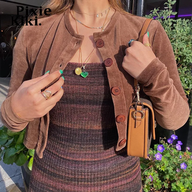 Вельветовая футболка PixieKiki Y2k, Женская эстетичная одежда, коричневый зеленый топ на пуговицах с длинным рукавом, Укороченный кардиган
Вельветовая футболка PixieKiki Y2k, Женская эстетичная одежда, коричневый зеленый топ на пуговицах с длинным рукавом, Укороченный кардиган