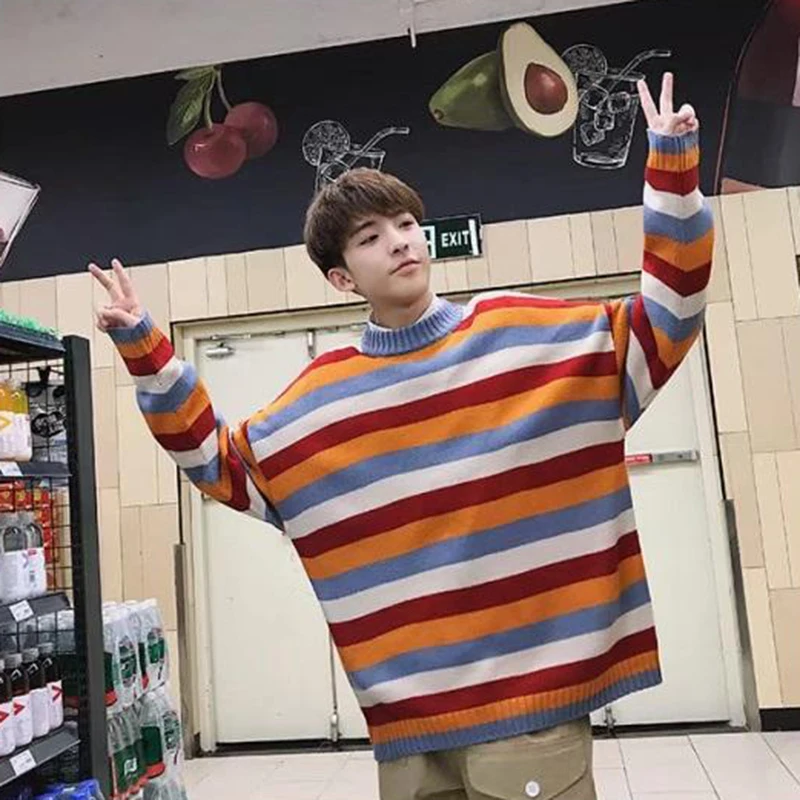 Autumn Men Pullovers Panelled Rainbow Striped O-neck Knitted Sweaters BF Retro Harajuku Daily Couples Loose Jumpers Cozy Trendy
Autumn Men Pullovers Panelled Rainbow Striped O-neck Knitted Sweaters BF Retro Harajuku Daily Couples Loose Jumpers Cozy Trendy