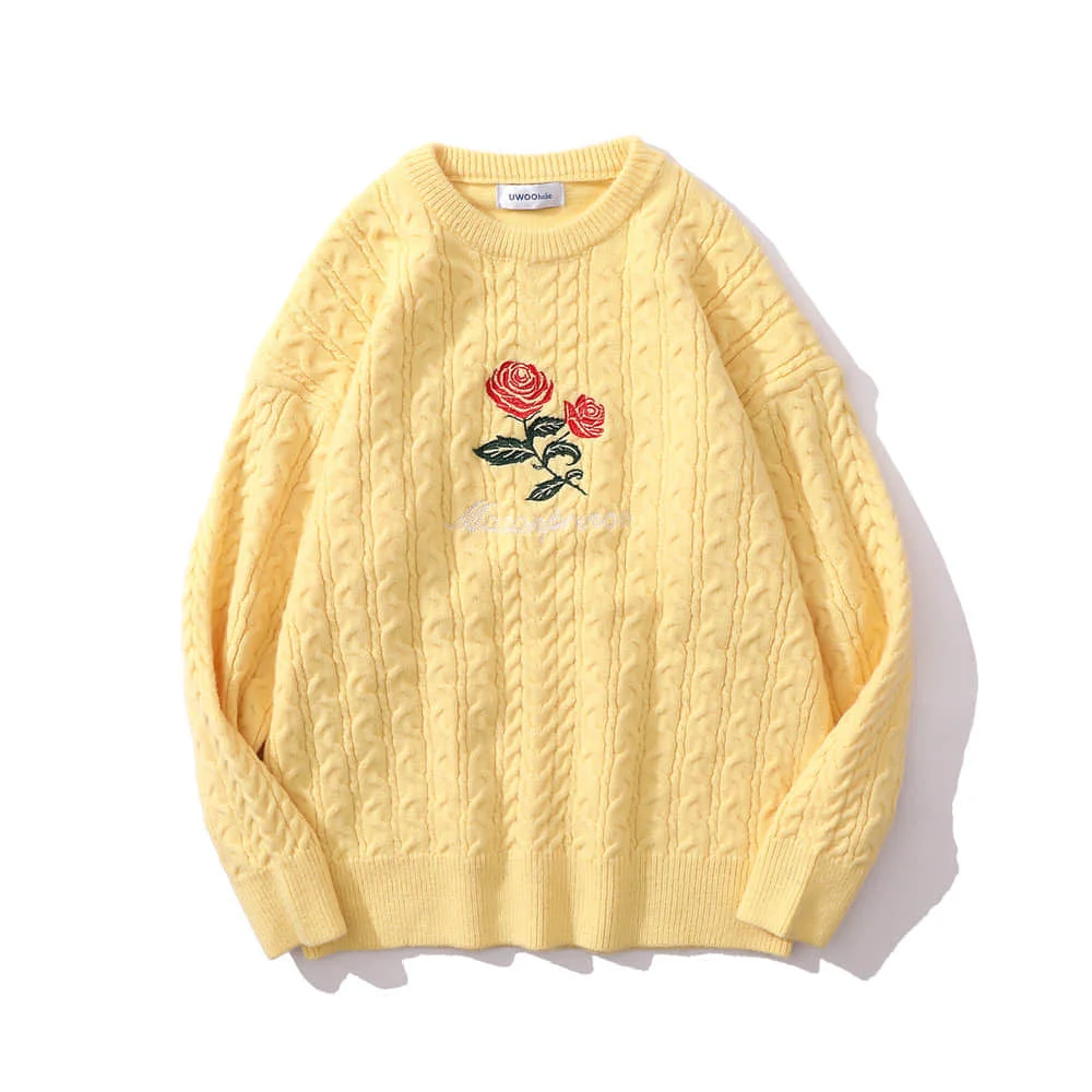 Autumn Winter Men's Harajuku Sweaters Embroidery Rose Floral Pullovers Knitted Jumpers Casual Knitwear Unisex Clothing
Autumn Winter Men's Harajuku Sweaters Embroidery Rose Floral Pullovers Knitted Jumpers Casual Knitwear Unisex Clothing