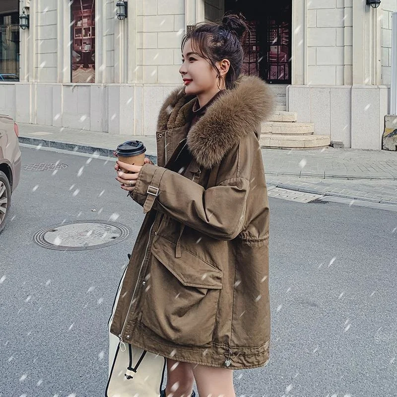 Tooling Parker Cotton Clothes Womens 2021 New Winter Medium Length Plush Thickened Korean Fashion Hooded With Fur Collar Jackets
Tooling Parker Cotton Clothes Womens 2021 New Winter Medium Length Plush Thickened Korean Fashion Hooded With Fur Collar Jackets