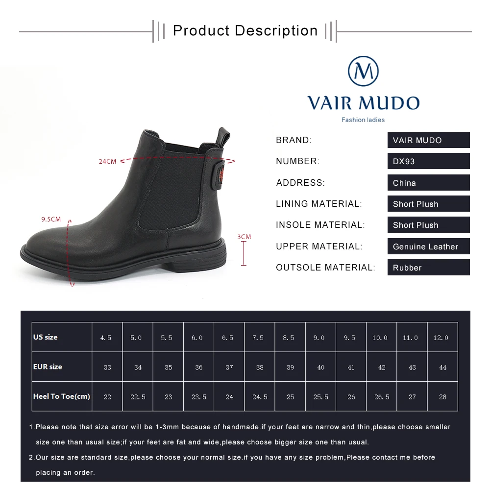 VAIR MUDO Ankle Boots Elegant Shoes Women Spring Autumn Winter Low Heels Genuine Leathre Solid Short Plush Round Toe Boot DX93
VAIR MUDO Ankle Boots Elegant Shoes Women Spring Autumn Winter Low Heels Genuine Leathre Solid Short Plush Round Toe Boot DX93