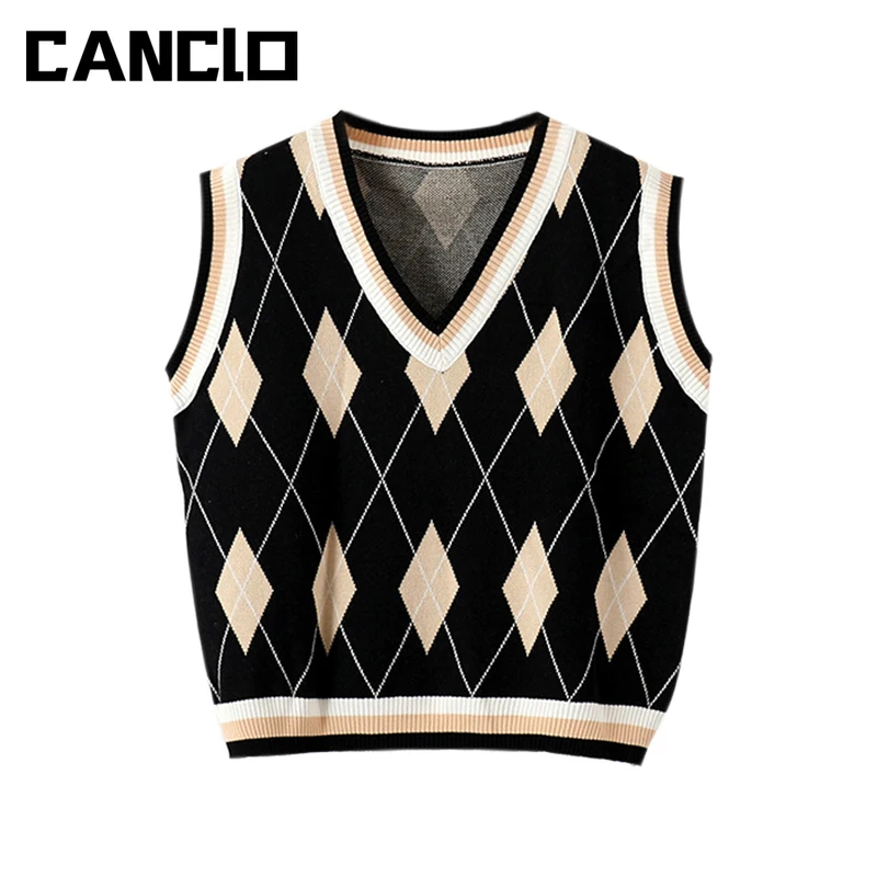 Fall 2021 Womens Fashion Vintage Sweater Vest Argyle Knitted Sleeveless Sweater Y2k Aesthetic Crop Top Female Jumper Pullover
Fall 2021 Womens Fashion Vintage Sweater Vest Argyle Knitted Sleeveless Sweater Y2k Aesthetic Crop Top Female Jumper Pullover