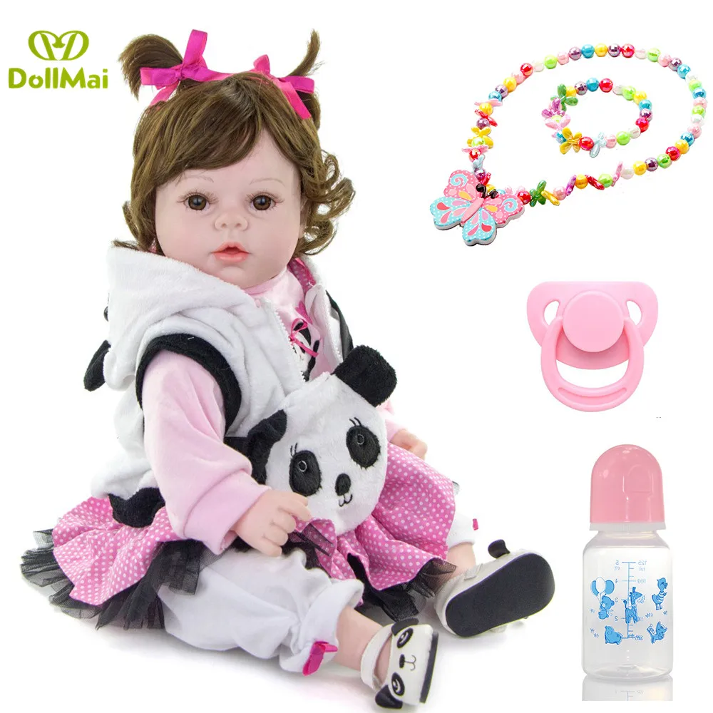 

Real Baby Dolls Reborn Girl 20'' Lifelike Soft Silicone Babies Reborn Baby Doll Toys For Children bebe Gift reborn Panda clothes