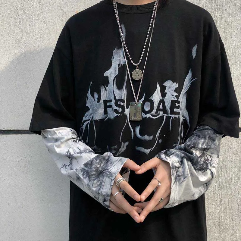 Harajuku Fake Two Pieces T Shirt Woman and Man Fashion Streetwear Tie Dye Letter Print Tops Casual Long Sleeve Tops Tees
Harajuku Fake Two Pieces T Shirt Woman and Man Fashion Streetwear Tie Dye Letter Print Tops Casual Long Sleeve Tops Tees