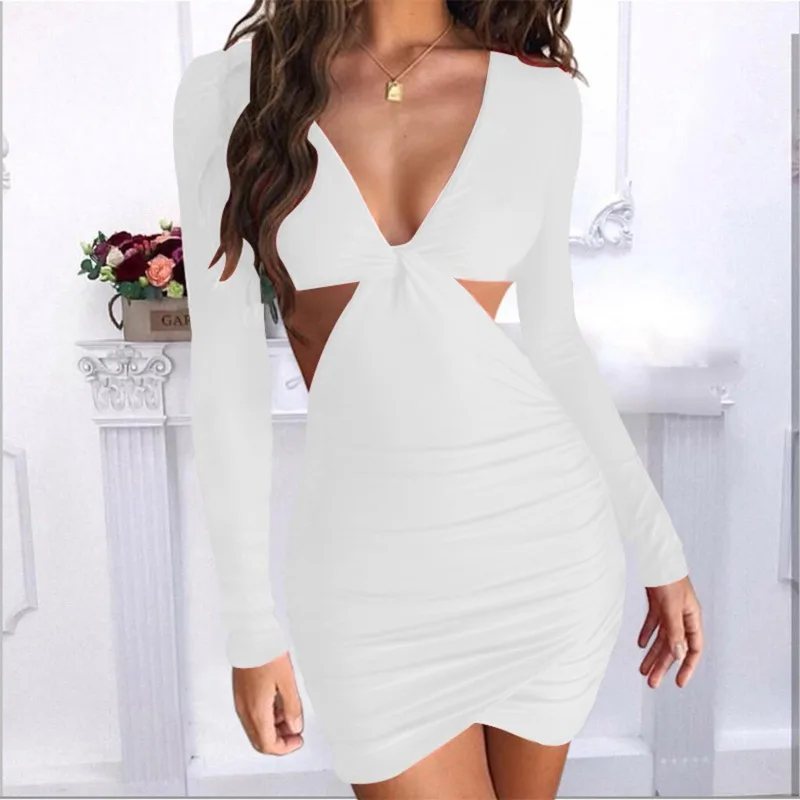 Sexy Women Solid Color Pencil Dress for Party Irregular Hollow Out Design V-Neck Backless Long Sleeve Slim Hips Mini Dress
Sexy Women Solid Color Pencil Dress for Party Irregular Hollow Out Design V-Neck Backless Long Sleeve Slim Hips Mini Dress