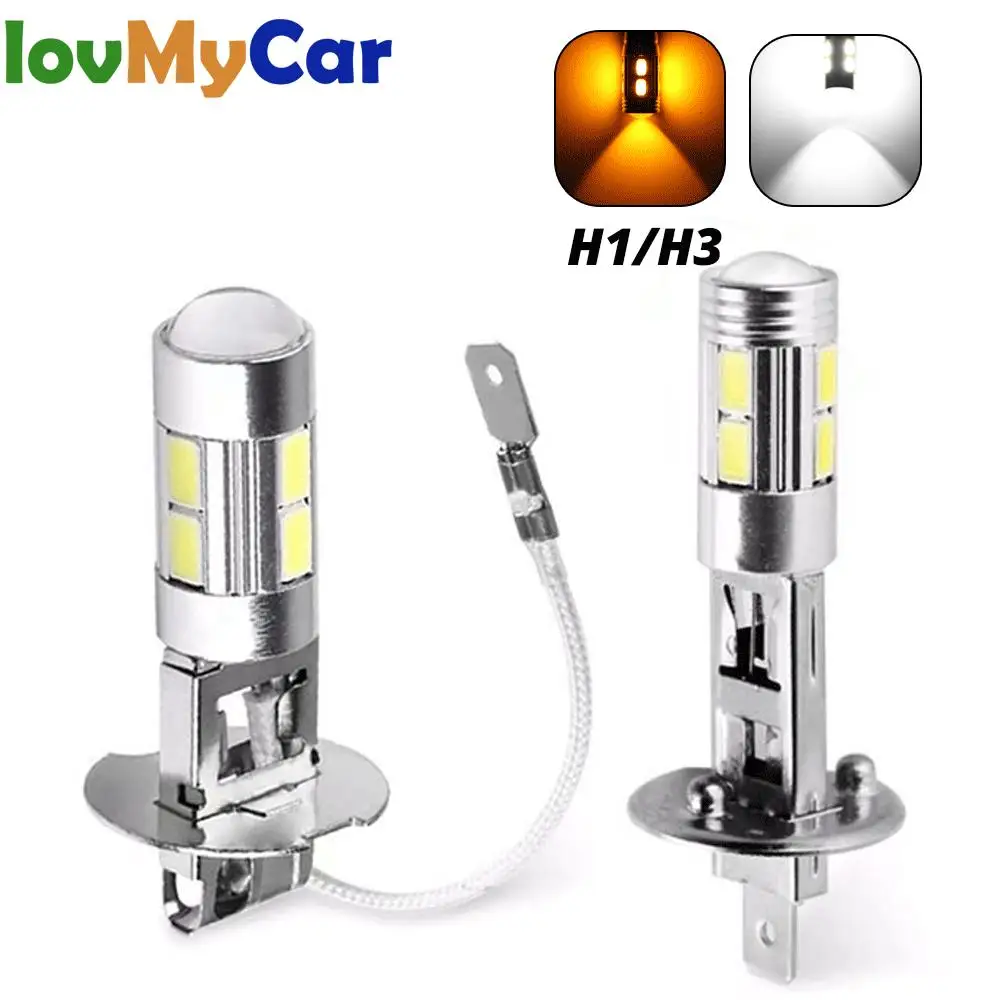 

H1 H3 10SMD 5630 Car 12V LED Parking Lights Fog Turn Signal Light Driving Lamp White Amber Reverse Auto Brake Accessorie Bulb