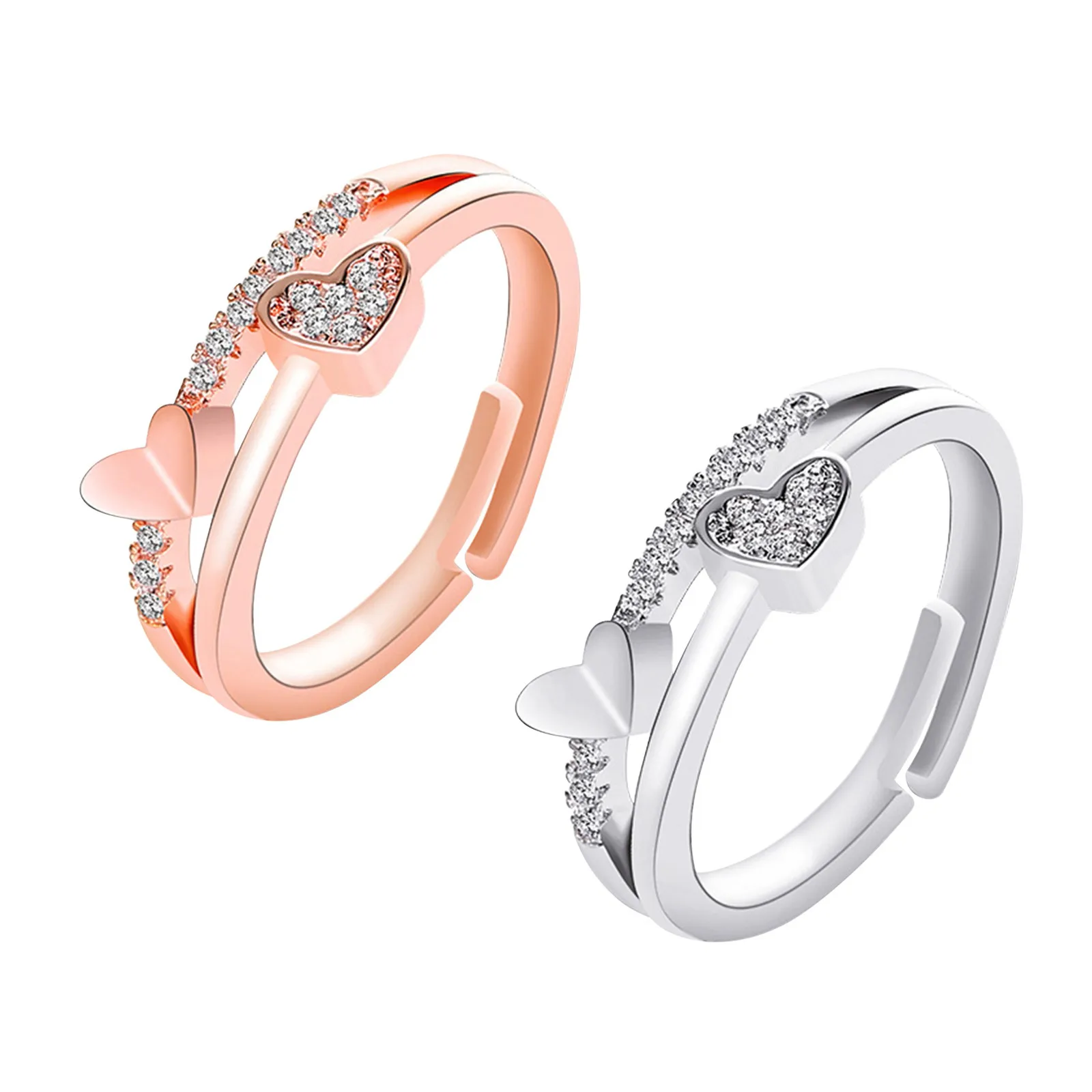 2pcs Double Layer Love Crystal Ring With Opening Adjustable Jewelry Gift Simple Fashion Ring Wedding Party Кольцо Женское R5 
2pcs Double Layer Love Crystal Ring With Opening Adjustable Jewelry Gift Simple Fashion Ring Wedding Party Кольцо Женское R5