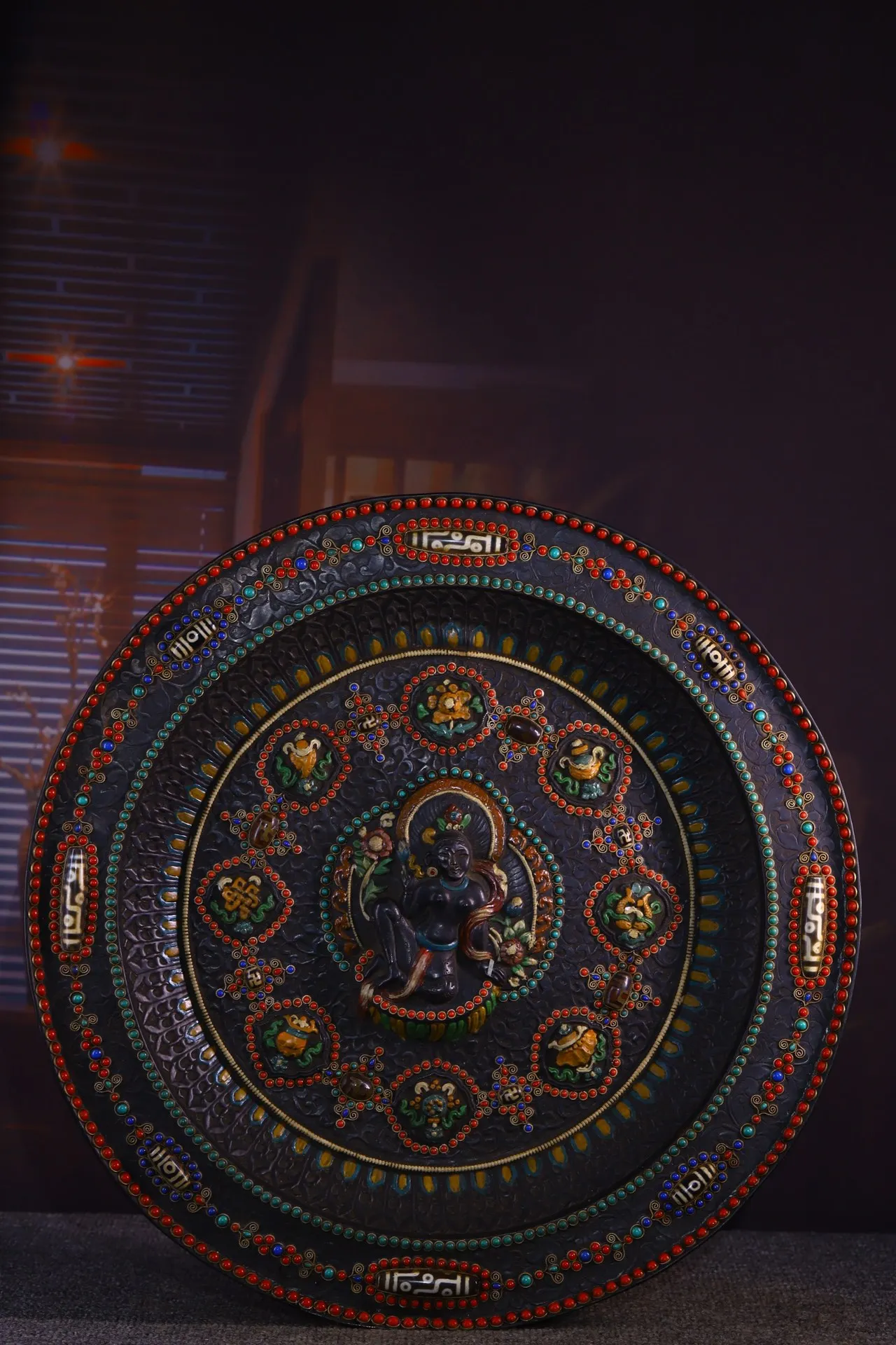 19"Tibet Temple Collection Old purple Bronze mosaic Gem Dzi Bead Green Tara Bodhisattva Thangka Amulet Town House Exorcism
19"Tibet Temple Collection Old purple Bronze mosaic Gem Dzi Bead Green Tara Bodhisattva Thangka Amulet Town House Exorcism