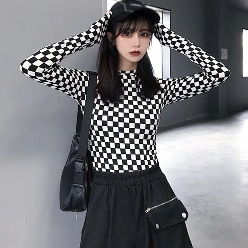 Spring And Autumn Korean Slim Stretch Tshirt Women Plaid Bottom Long Sleeve Tee Shirt Top Black And White
Spring And Autumn Korean Slim Stretch Tshirt Women Plaid Bottom Long Sleeve Tee Shirt Top Black And White