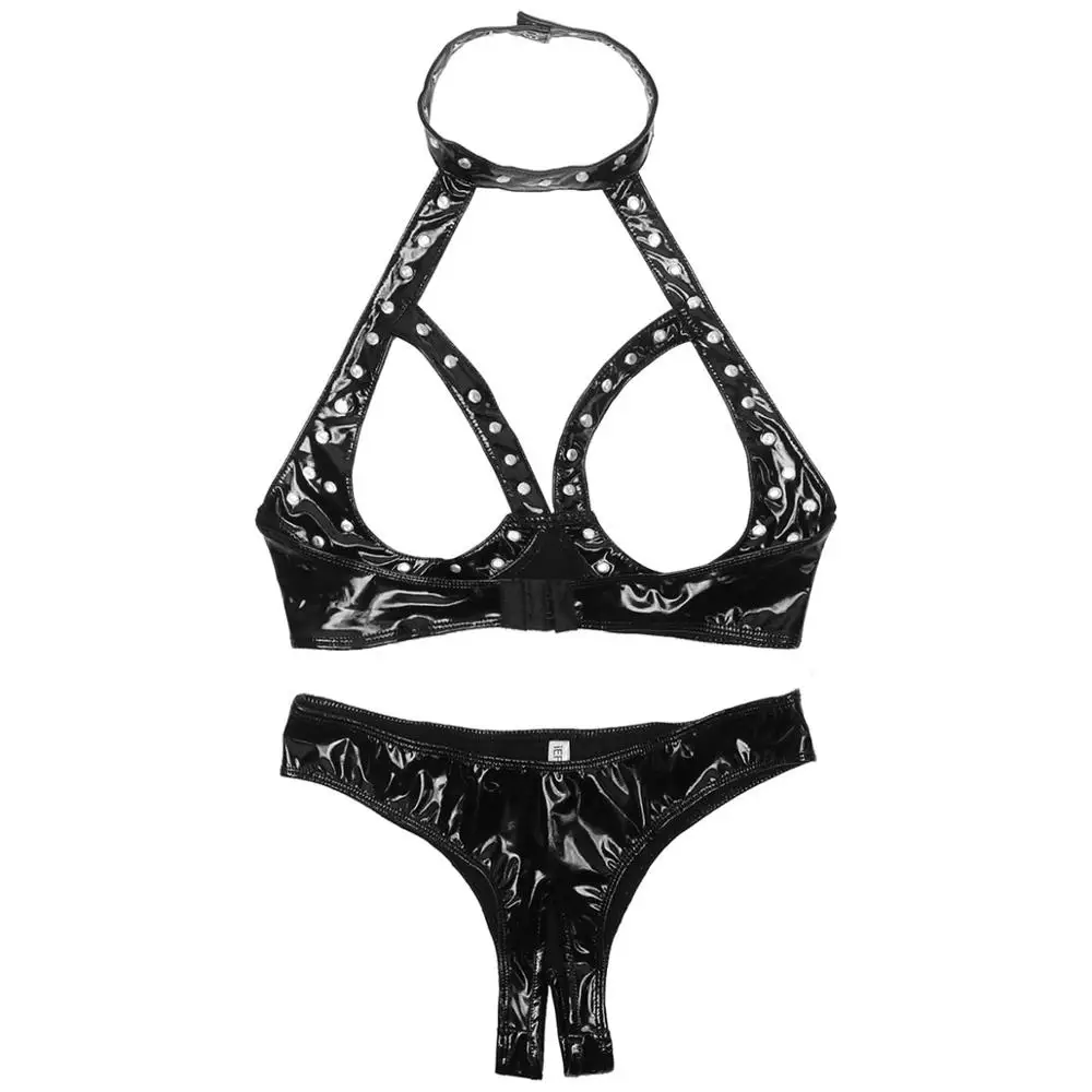 Womens Ladies Punk Sexy Babydoll Leather Fantasias Exotic Lingerie Set for Clubwear Backless Open Cups Bra Top with Panties
Womens Ladies Punk Sexy Babydoll Leather Fantasias Exotic Lingerie Set for Clubwear Backless Open Cups Bra Top with Panties