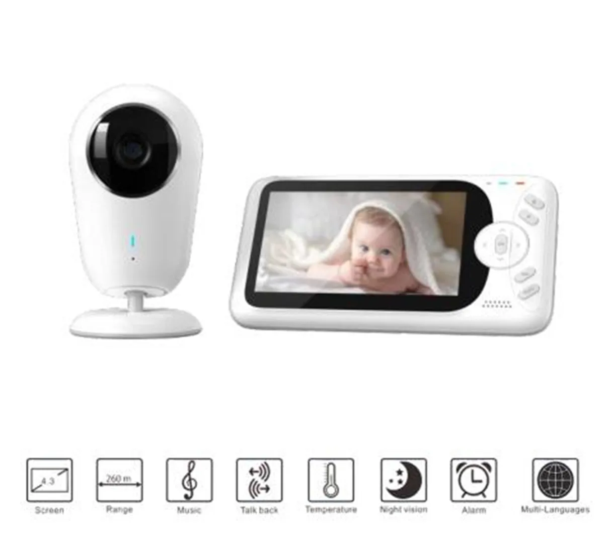 

2022 4.3inch Wireless Intercom Temperature Display Baby Monitor Night Vision Home Security CCTV Camera BabySitter