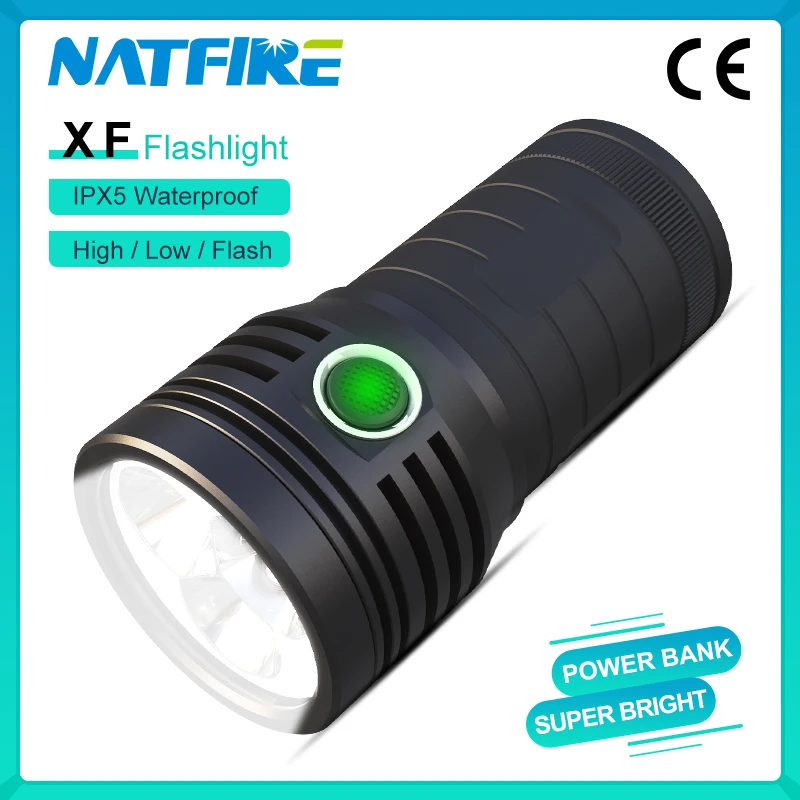 Фото NATFIRE NXF Мощный светодиодный вспышка светильник USB Перезаряжаемые 18650 фонарь 7500K