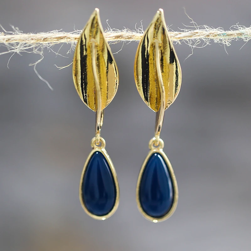 Vintage Blue Waterdrop Stone Drop Earrings for Women Jewelry Bohemia Gold Color Handmade Metal Leaf Dangle Gift
Vintage Blue Waterdrop Stone Drop Earrings for Women Jewelry Bohemia Gold Color Handmade Metal Leaf Dangle Gift