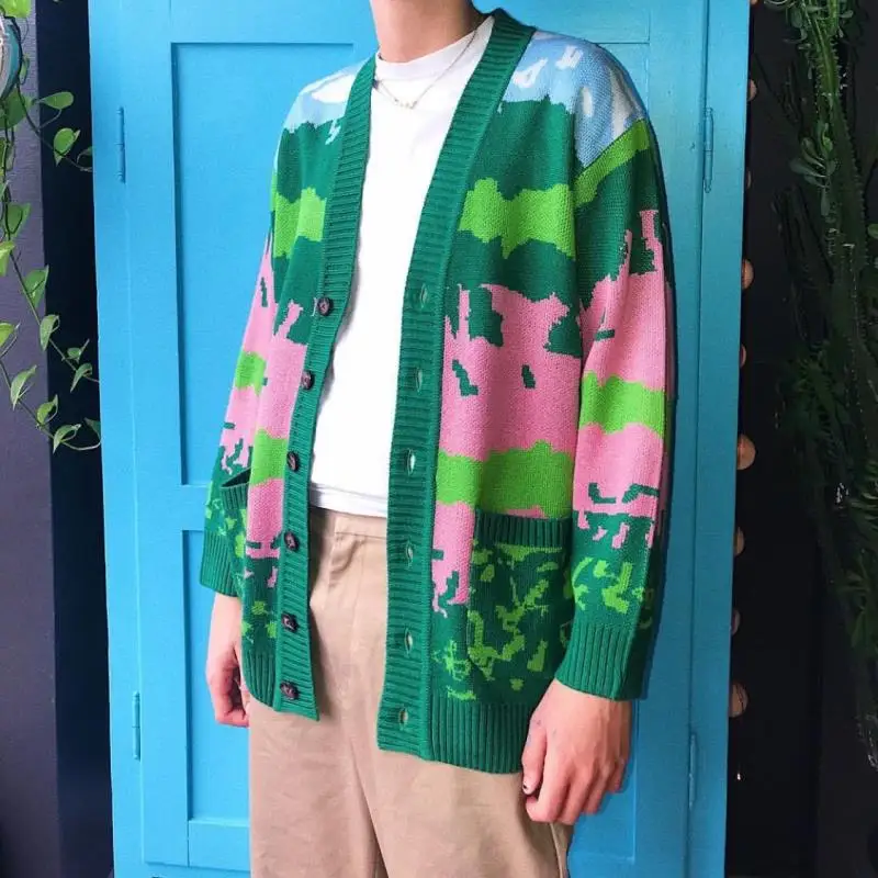 

Autumn Winter Lanscape Cardigan Le Fleur Streetwear Knit Sweater Coat Green Men/Women Tyler The Creator Jacket