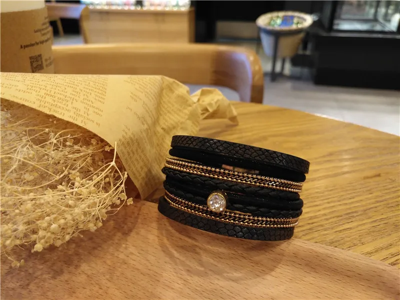 Bohemian Style Multi-layer Genuine Leather Charm Women's Bracelet Bangle Hand-woven Zircon Vintage Cuffs Female Bangle Jewelry 
Bohemian Style Multi-layer Genuine Leather Charm Women's Bracelet Bangle Hand-woven Zircon Vintage Cuffs Female Bangle Jewelry