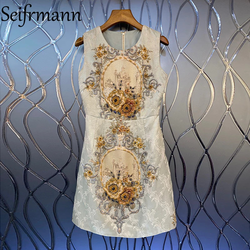 Seifrmann New 2021 Summer Women Fashion Runway Midi Dress Sleeveless Gorgeous Crystal Beading Patchwork A-Line Dresses Vestidos
Seifrmann New 2021 Summer Women Fashion Runway Midi Dress Sleeveless Gorgeous Crystal Beading Patchwork A-Line Dresses Vestidos