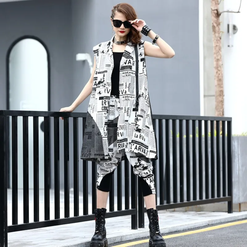 Summer Women Fashion Long Sleeveless Vest Drop Crotch Harem Pants Two Piece Set Suit Mesh Hollow Out Harajuku Printed Loose Sets
Summer Women Fashion Long Sleeveless Vest Drop Crotch Harem Pants Two Piece Set Suit Mesh Hollow Out Harajuku Printed Loose Sets