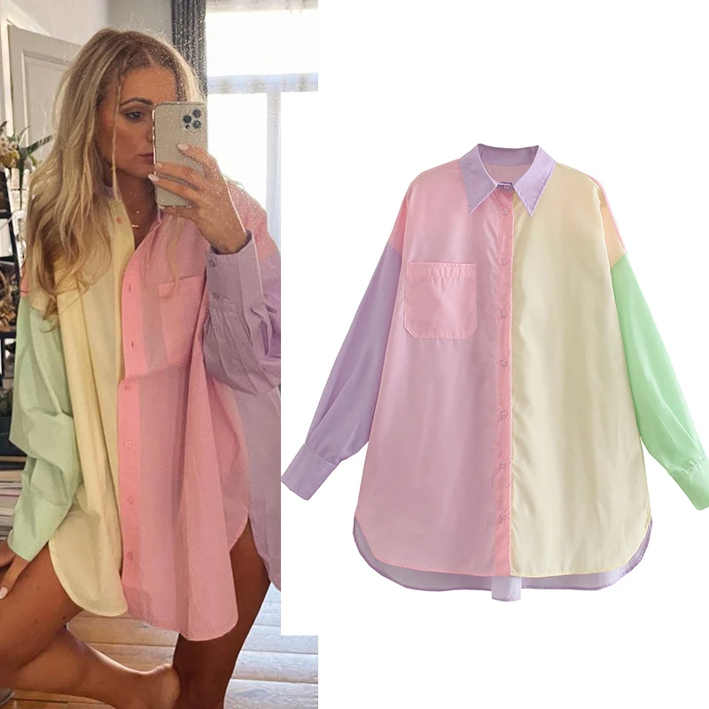 Trf Za Lovable Women's Sweet Candy Color Stitching Oversized Shirt Female Long Sleeve Single Pocket Top Roupas Chic Elegant y2k
Trf Za Lovable Women's Sweet Candy Color Stitching Oversized Shirt Female Long Sleeve Single Pocket Top Roupas Chic Elegant y2k