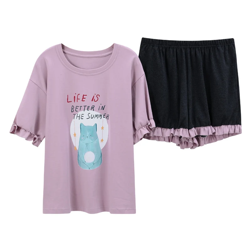Plus Size Cotton Homewear Cute Lace Nightwear Pajamas Set Women Summer Trendy Korean Cartoon Sweet Purple Short Sleeve Sleepwear
Plus Size Cotton Homewear Cute Lace Nightwear Pajamas Set Women Summer Trendy Korean Cartoon Sweet Purple Short Sleeve Sleepwear