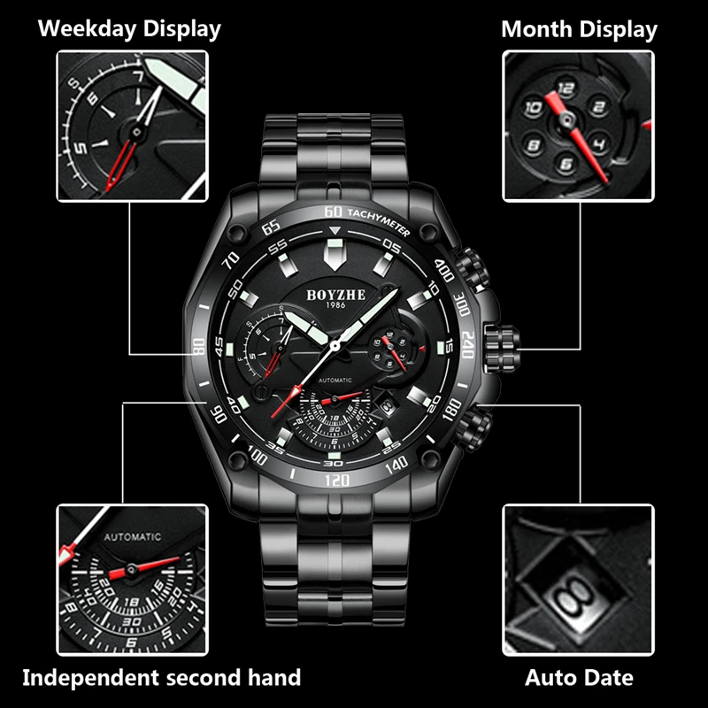 BOYZHE 2020 Men Automatic Mechanical Watch Luminous Luxury Brand Black Military Sport Stainless Steel Watches Relogio Masculino
BOYZHE 2020 Men Automatic Mechanical Watch Luminous Luxury Brand Black Military Sport Stainless Steel Watches Relogio Masculino