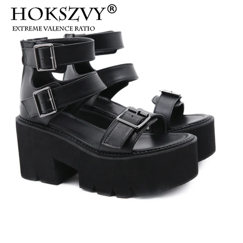 

HOKSZVY 9cm Heels 2020 New and American Muffin Bottom Hollowed Out Quick Selling Thick Bottom Thick Heel ROMAN SANDALS Lhx