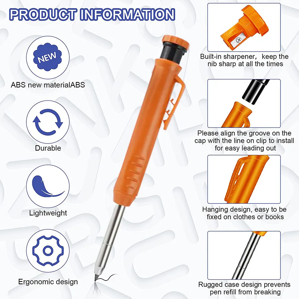 Solid Carpenter Pencil Set With Built-In Sharpener Deep Holes Mechanical Pencil Marker Marking Tools For Woodworking Architect
Solid Carpenter Pencil Set With Built-In Sharpener Deep Holes Mechanical Pencil Marker Marking Tools For Woodworking Architect