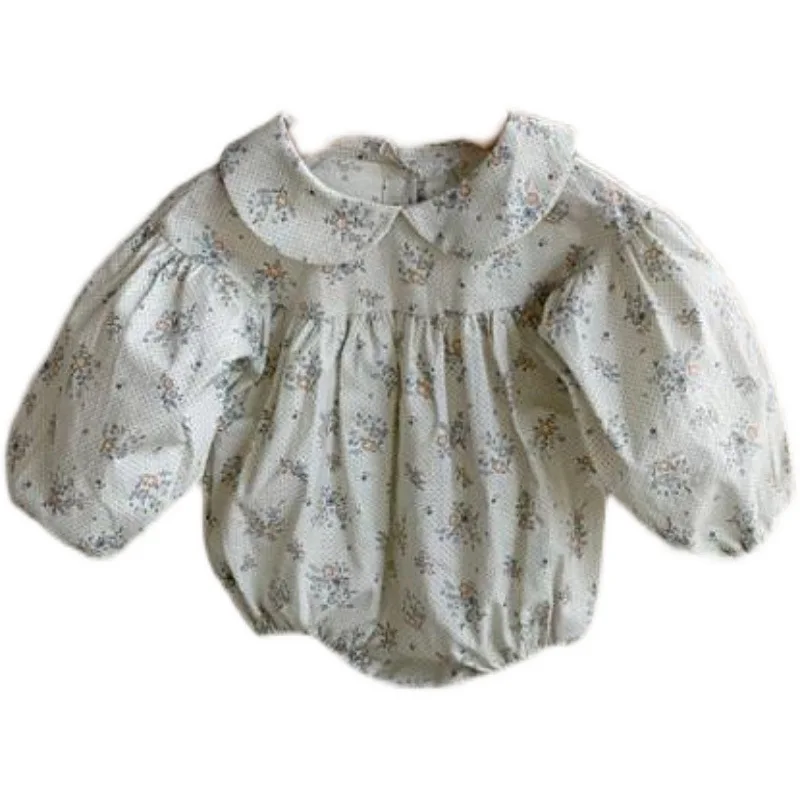 Korean children's clothing 2021 spring new girl baby crushed flower rip collar dress crawl dress children's dress sister dress