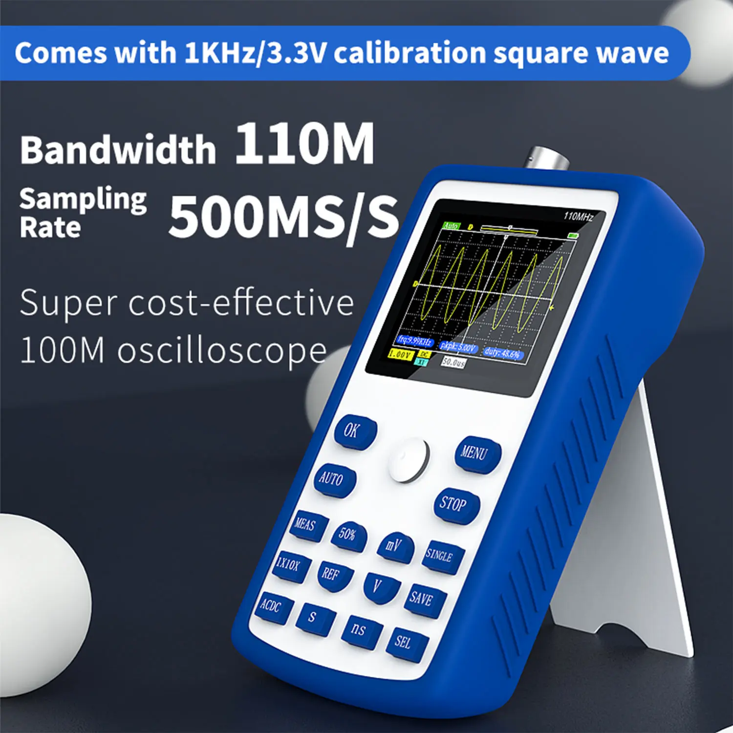 2.4 Inch 500MSa/s 1C15+ 110MHz 1kHZ/3.3V Handheld Small Portable Digital Oscilloscope Frequency Converter for Auto Repair Tool
2.4 Inch 500MSa/s 1C15+ 110MHz 1kHZ/3.3V Handheld Small Portable Digital Oscilloscope Frequency Converter for Auto Repair Tool