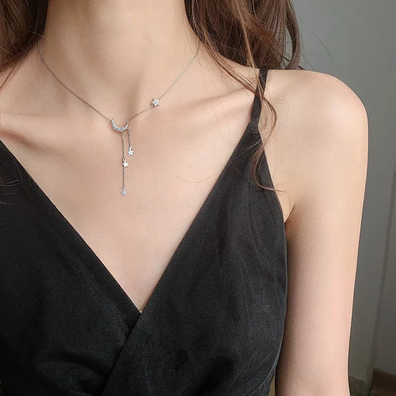 925 Sterling Silver Star Moon Simple Elegant Temperament Tassel Necklaces For Women choker collares Wedding Jewelry Necklace
925 Sterling Silver Star Moon Simple Elegant Temperament Tassel Necklaces For Women choker collares Wedding Jewelry Necklace