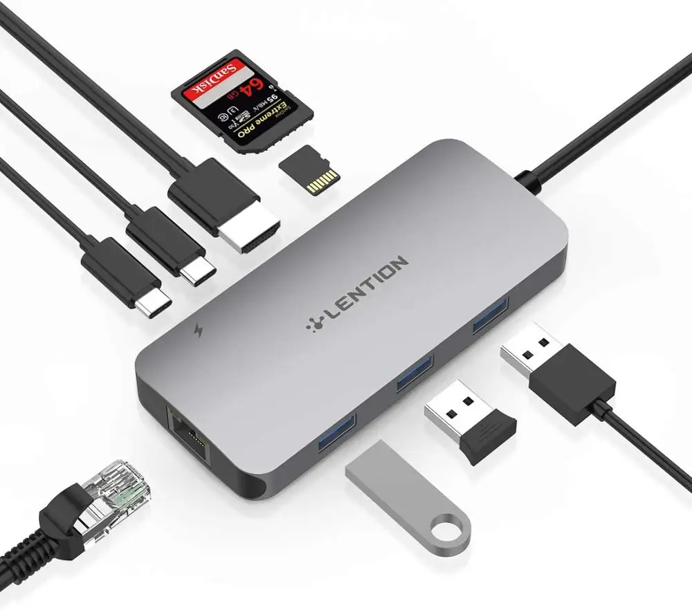 Концентратор USB C с 4K HDMI гигабитным Ethernet двойным кардридером 3 0 Type Data и зарядным адаптером для нового MacBook