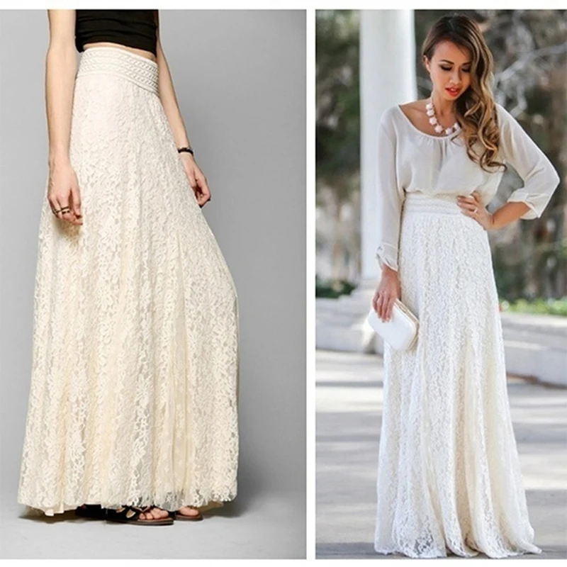 Женская длинная Плиссированная юбка белая/Серебристая макси с высокой талией