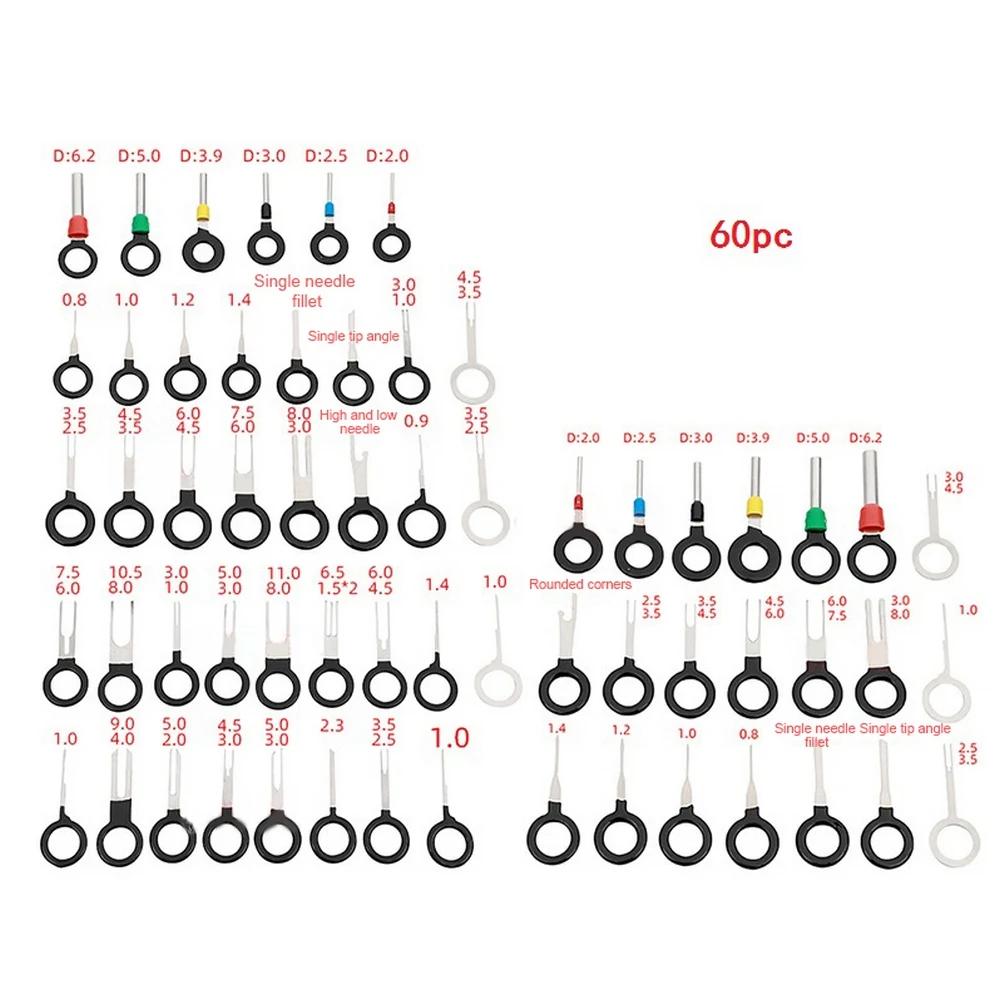 

60pcs Car Terminal Ejector Kit Removal Tool Wire Plug Connector Extractor Pull Release Pin Electrical Wiring Crimp Connector Pin