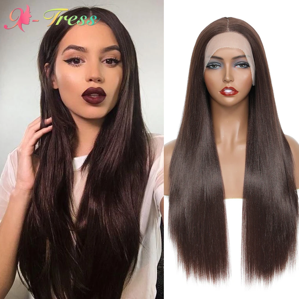 Brown Color Synthetic Lace Front Wigs for Women X-TRESS 26 inches Long Straight Deep Part Lace hair Wigs Heat temperature Fiber
Brown Color Synthetic Lace Front Wigs for Women X-TRESS 26 inches Long Straight Deep Part Lace hair Wigs Heat temperature Fiber
