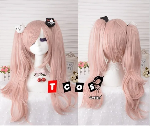 

Junko Enoshima Wig Light Pink Cosplay Wig Danganronpa Dangan Ronpa Heat Resistance Hair Clip Ponytails + Bears+ Wig Cap