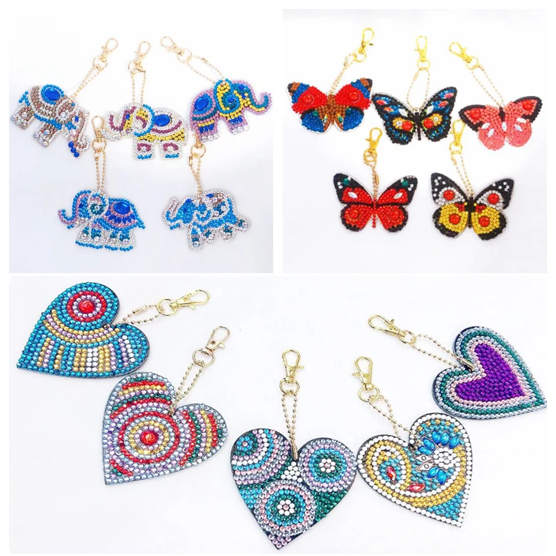 

DIY Full Drill Special Diamond Painting Keychain Elephant butterfly Women Bag Pendant Keychains HeartJewelry KeyRing Gifts