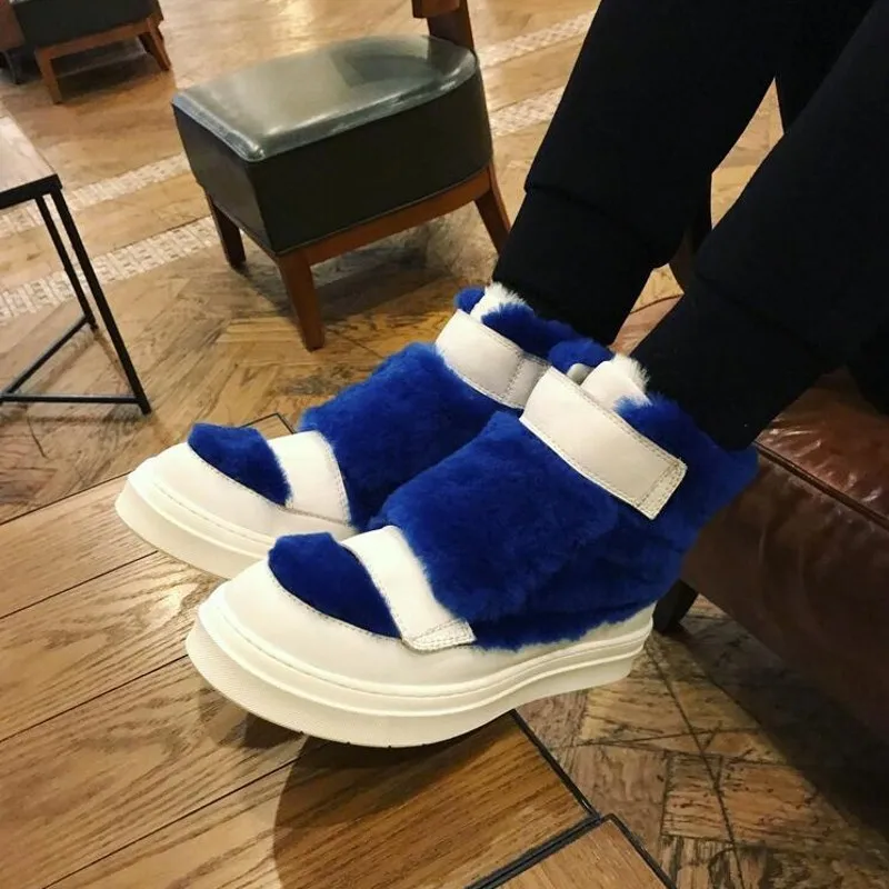 Fashion Winter New Mens Fur Patchwork Leather Snow Boots Korean Hook Round Toe Thick Bottom Casual Unisex Warm Plus Size | Обувь