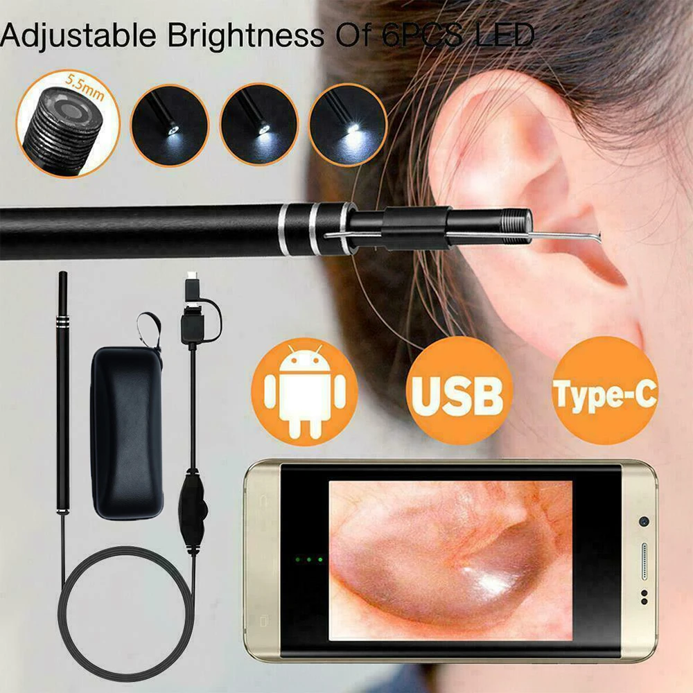 

5.5mm Medical Otoscope Ophthalmoscope 480P Usb Earpick Mini Camera Endoscope Earplugs Type c Android Phone Ear Wax Removal Tool