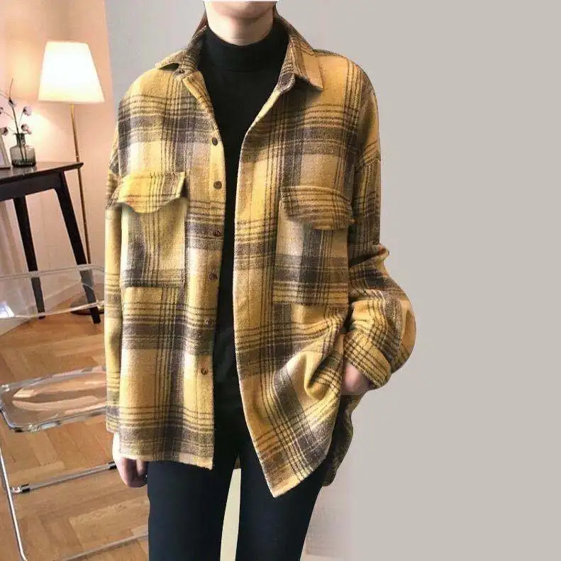 Female Spring Street Blouses Shirts Vintage Oversized Plaid Flannel Boyfriend Tunic Shirt for Women Casual Korean Tops
Female Spring Street Blouses Shirts Vintage Oversized Plaid Flannel Boyfriend Tunic Shirt for Women Casual Korean Tops