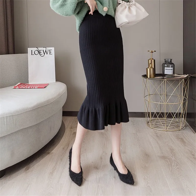 Elastic Band Women Mermaid Skirts Autumn Winter Warm Knitted High Waist Pencil Skirts Black Casual Mid Calf Skirt Mujer Falda
Elastic Band Women Mermaid Skirts Autumn Winter Warm Knitted High Waist Pencil Skirts Black Casual Mid Calf Skirt Mujer Falda