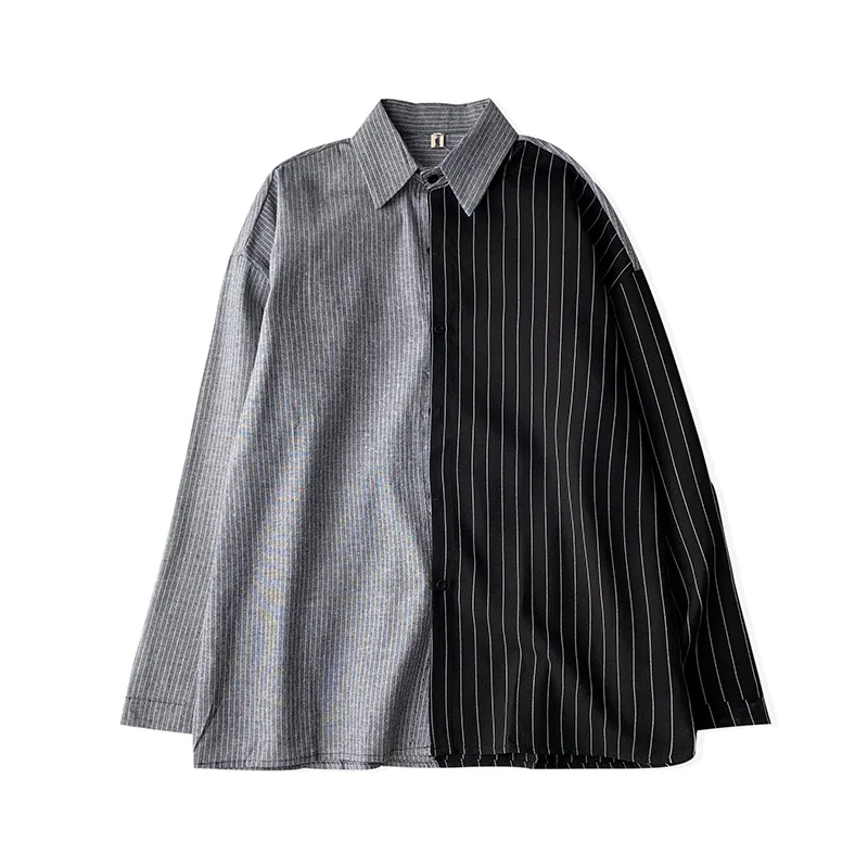 Spring Fall Long Sleeve T Shirt Stripe Two Color Patchwork Men Loose Streetwear M-2XL Boyfriend Clothing Top Shirt Coat
Spring Fall Long Sleeve T Shirt Stripe Two Color Patchwork Men Loose Streetwear M-2XL Boyfriend Clothing Top Shirt Coat