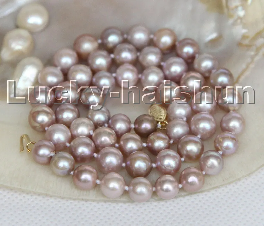 

Natural 17" 9mm Round Purple Freshwater Pearls Beads Necklace 14K Clasp C163