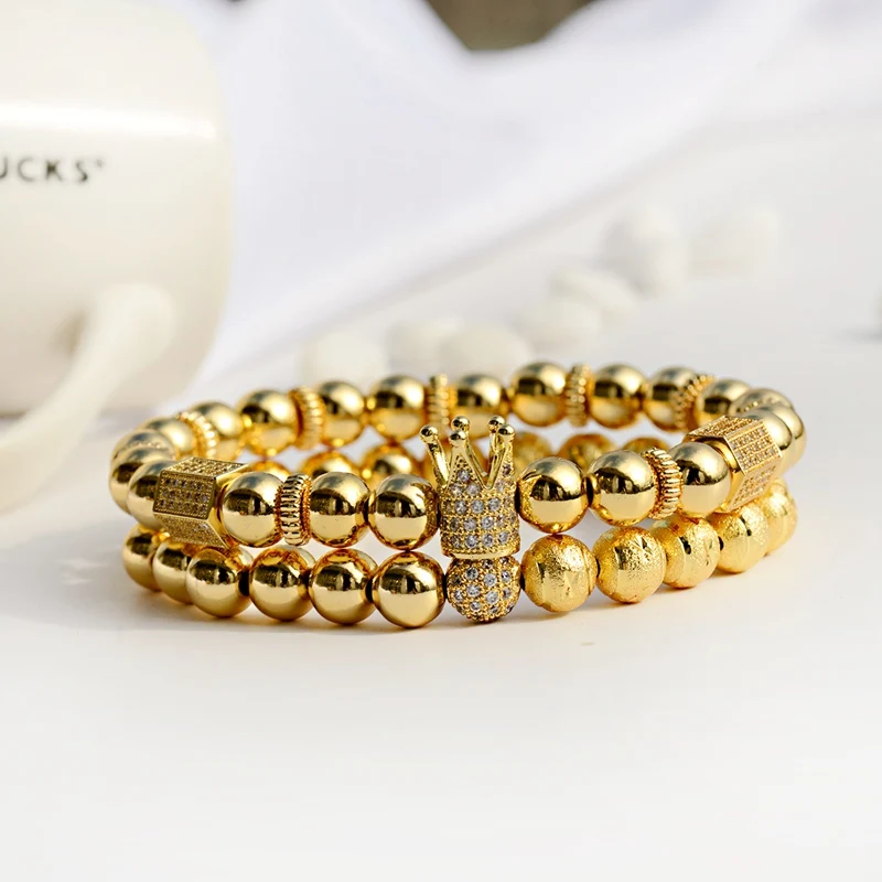 2020 Luxury Bracelet Homme Men 2pcs/set Gold CZ Copper Beads White Zircon Crown Couple Distance Bracelets Bileklik
2020 Luxury Bracelet Homme Men 2pcs/set Gold CZ Copper Beads White Zircon Crown Couple Distance Bracelets Bileklik
