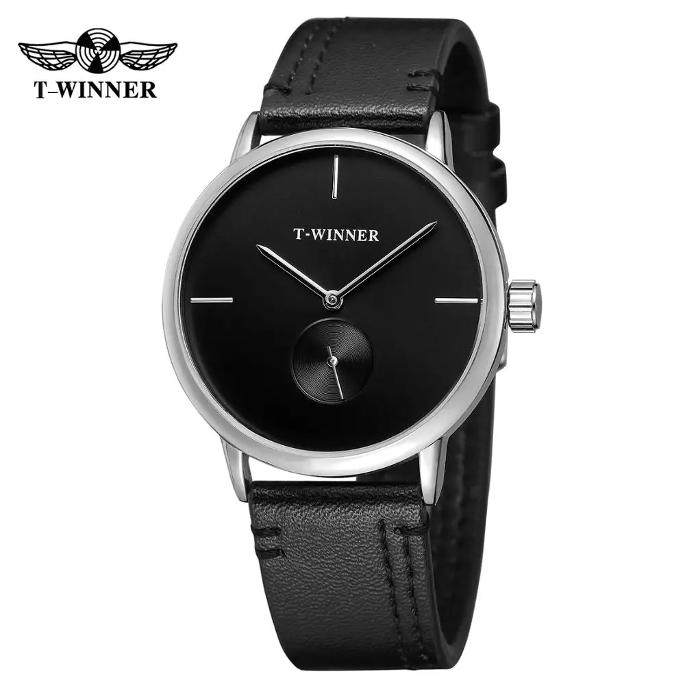 T-WINNER fashion simple men's watch and black dial silver case black leather strap automatic mechanical watch
T-WINNER fashion simple men's watch and black dial silver case black leather strap automatic mechanical watch